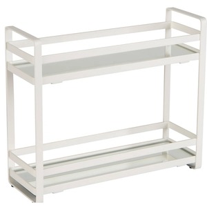 White Rectangular Plastic Storage Rack Double Tier Minimalist Design Standing Type for Kitchen Use - Product Image 3