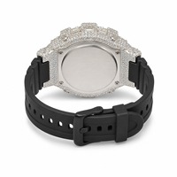 Montre numérique de luxe pour femme, boîtier en strass, bracelet en caoutchouc, forme ronde, lunette en diamant, affichage blanc