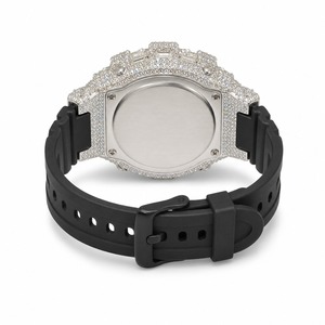 Reloj digital de lujo para mujer, caja con diamantes de imitación, correa de goma, forma redonda, bisel con diamantes, pantalla blanca - Product Image 2