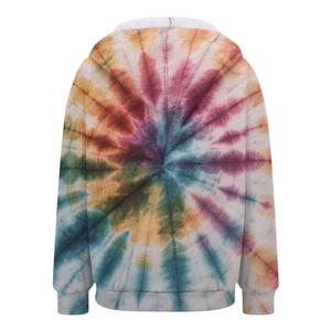 TieDye Zip Up Hooded Fleece Jacket Women Long Sleeve Full Length Regular Fit Autumn Wear With Kangaroo Pocket Polyester <b>Material</b> - Product Image 2