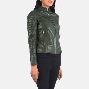 Blouson de motard Flashback en cuir véritable coupe-vent avec fermeture éclair, col ouvert et couleur unie - Product Image 4