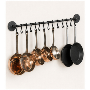Wall Mounted Pot Rack with S <b>Hooks</b> <b>Kitchen</b> Rail Organizer for Pots and Pans Space-Saving Matte Black Utensil Hanging Racks - Product Image 3