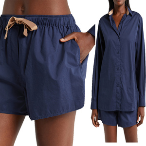 Ensemble de pyjama en soie chinoise personnalisé pour femme, nuisette sexy bleu marine à manches longues - Product Image 6