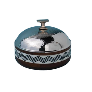 Metal and Wooden Base Dish with Gold Color Dome Lid Elegant Design Serveware For Food Serving & <b>Table</b> Decoration - Product Image 6