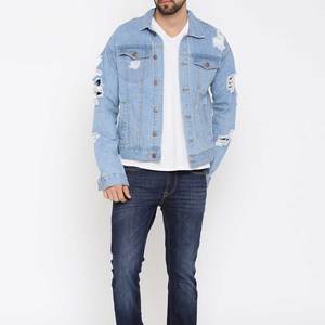 Veste en jean pour homme à imprimé palmier, design basique, effet usé, collection hiver, broderies personnalisées, prix abordable - Product Image 2