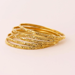 18K Gold Filled Bangle Set <b>Boho</b> Stackable Bangles Collection Set of 5 Featuring Elegant Polished Finish Lightweight Comfortable - Product Image 4