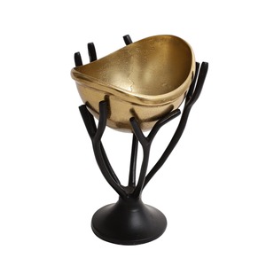 Bol en métal fait main de premier choix avec support noir, finition dorée, design glamour, plat de service décoratif - Product Image 3