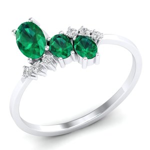 REYES Latest Design Women Wedding Anniversary Gift Fine Jewelry 925 Sterling <b>Silver</b> Emerald Gemstone and Moissanite Rings - Product Image 2