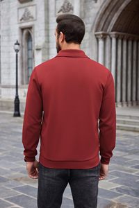 Sudadera de media cremallera para hombre, jersey casual de manga larga con cuello simulado, ajuste slim y bolsillos - Product Image 2