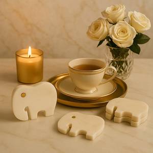High Quality Handmade <b>White</b> Marble Coffee Tea <b>Coaster</b> New Design Table Top Mat Manufacturer - Product Image 3