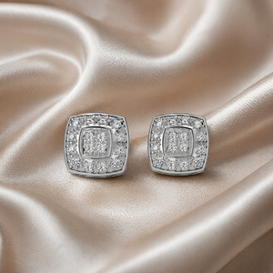 Premium 1/2 CTW Natural Diamond <b>Stud</b> <b>Earrings</b> 10K Gold | Square Cluster Halo Design Unisex Mens Womens <b>Fine</b> Jewelry For Women - Product Image 4
