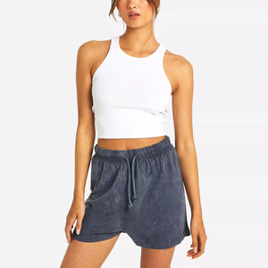 Shorts taille haute pour femme, vintage, coupe oversize, délavé à l'acide, style jogging, anti-plis, logo personnalisé, streetwear, effet usé, haute qualité - Product Image 1
