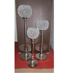 Bougeoir en métal boule de cristal argenté élégant ensemble de décoration de table durable pour mariages et fêtes lanterne de pot de candélabre - Product Image 1