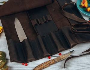 Étui de transport pour couteaux de chef en cuir véritable fait main, anti-odeur, protection robuste pour la cuisine et les voyages - Product Image 1