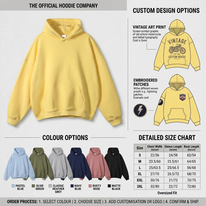 Sweat à capuche surdimensionné de qualité supérieure, personnalisé, uni jaune, streetwear, pour hommes et femmes - Product Image 2
