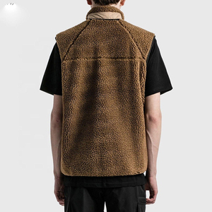 Chaleco de Forro Polar Marrón para Hombre, Cierre Completo, Cuello Alto, Sin Mangas, Ropa Exterior Informal de Otoño, Color Sólido, Material de Poliéster Resistente al Viento - Product Image 2