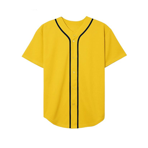 Maillot de baseball jaune avec passepoil noir, classique, boutonné, manches courtes, en tissu mesh respirant, unisexe adulte, vente en gros, personnalisable - Product Image 1