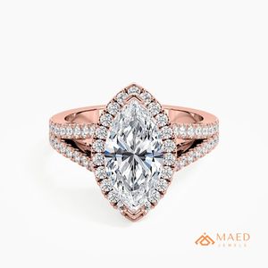 แหวนหมั้นหรูหราประดับเพชรโมอิสซาไนต์ทรงมาร์คีส์ชุบทองคำขาว 14K ของขวัญเครื่องประดับเจ้าสาวสำหรับผู้หญิง สไตล์กูจาราติ - Product Image 1