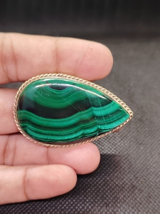 Natural Malachite Oval Bezel Setting Brass Groove Pendant | Handmade Gold Plated Gemstone Pendant | Women's Wedding Custom - Product Image 5