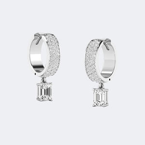 Boucles d'oreilles pendantes linéaires / Huggie Pavé, 1,50 carat total, rondes et émeraudes, serties à griffes - Product Image 5