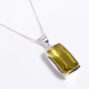 925 Silver Solitaire Pendant With <b>Emerald</b> Cut Citrine Gemstone Bezel Setting Minimalist Geometric Design Unisex Everyday Wear - Product Image 6
