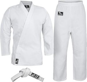 Conjunto de Uniforme de Karate Blanco para Adultos con Cinturón, 100% Algodón, Duradero, Corte Regular, Unisex, Ropa de Artes Marciales - Product Image 1