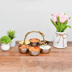 Ensemble de bols de service en acier inoxydable avec poignée en feuille d'or, design moderne pour la vaisselle de fête, plats et assiettes - Product Image 4