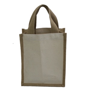Sac fourre-tout en toile de coton naturel écologique, personnalisé, petit format, avec côtés en jute, pour promotion et cadeaux. - Product Image 1