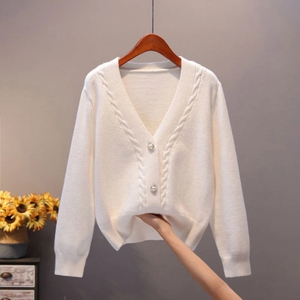 Cardigan en tricot brodé à col en V pour femme, manches longues, ouvert sur le devant, décontracté, tendance, vêtement d'extérieur doux et chaud pour l'automne et l'hiver - Product Image 5