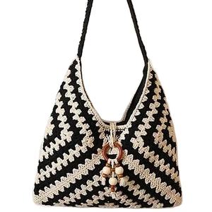 Bolso Tote de Contraste Tejido a Mano Artesanal 2026, Bolso de Ganchillo de Algodón Ecológico con Dos Asas, Bolso de Hombro Boho Ligero para Uso Diario - Product Image 1