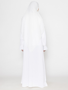 Premium White Polyester Long Sleeve <b>Abaya</b> and Khimar Set Featuring Delicate Pleating Details Modest Islamic Wedding <b>Dress</b> - Product Image 1