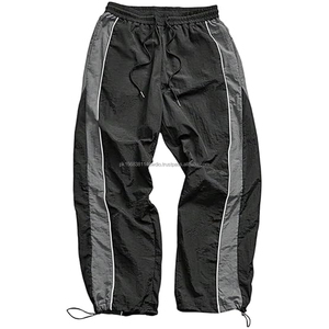 Custom Men's Canvas Track Pants Lightweight Nylon Custom Piping Design Solid Color Hip Hop Style Elastic Waist Trousers Custom - Product Image 1
