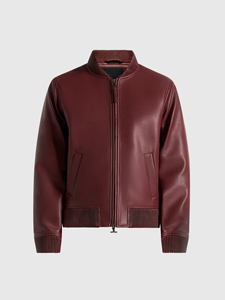 Men's Burgundy PU Leather <b>Bomber</b> <b>Jacket</b> Stand Collar Zipper Closure Casual Style Autumn Wear - Product Image 4