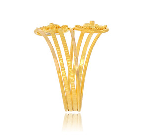 Traditional Snake Gold <b>Ring</b> Premium Gold Finish Dual Flower Filigree Open <b>Adjustable</b> <b>Ring</b> for Women Designer Finger Jewelry - Product Image 3