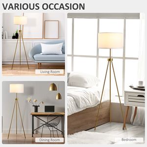 Elegante Lampada da Terra con Treppiede in Acciaio Dorato da 151,8 cm, Paralume in Tessuto, Altezza Regolabile, Lusso Contemporaneo per Soggiorno, Moderna E26 - Product Image 5