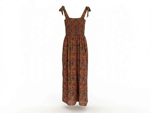 Robe longue en coton à col carré, sans manches, coupe ample, motif imprimé, pour femme, tenue de soirée d'été, avec détails brodés, naturelle - Product Image 4