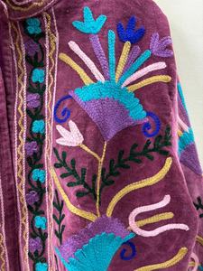 Veste d'hiver ethnique bohème surdimensionnée en velours brodé à la main Suzani, 100% coton, séchage rapide, respirante, cadeau - Product Image 2