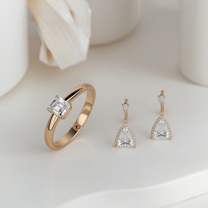 Emerald Cut Diamond Jewelry Set 9K Gold Pendant Necklace Ring Earrings Classic Women's Engagement Fine Jewelry - Product Image 2