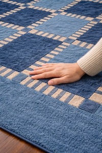 Alfombra de Lana Azul Abstracta Hecha a Mano, Moderna, Geométrica, Apta para Mascotas, Antideslizante, de Pelo Corto, Suave y Afelpada, para Sala de Estar, Tamaño Personalizado - Product Image 2