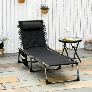 <b>Lightweight</b> Brown Folding Chaise Lounge Chair 5-Level Adjustable Backrest Pillow Modern <b>Iron</b> for Outdoor Garden Sunbathing - Product Image 2