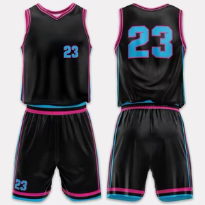 Maillot de basket personnalisé, col en V, sans manches, 100% polyester, séchage rapide, unisexe, numéros d'équipe imprimés, noir, rose, bleu, 23 - Product Image 1