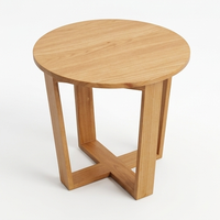 Mesa Auxiliar Redonda Moderna de Madera de Teca Sólida, Mesa de Centro de Madera Hecha a Mano, Mueble Ecológico para Sala de Estar