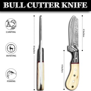 Cuchillo de Caza de Acero de Damasco BA Enterprises, Mango de Madera, Funda de Cuero, Hoja Recta con Punta Caída, 8 Pulgadas de Largo, OEM ODM - Product Image 3