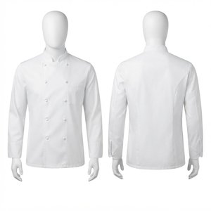 Premium Woven Poly Cotton Twill Chef <b>Jacket</b> 210 GSM <b>White</b> Double Breasted <b>Short</b> Sleeve Unisex Kitchen Uniform Custom Logo - Product Image 1