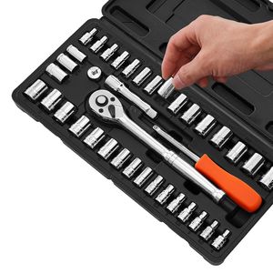 Set di Chiavi a Bussola da 39 Pezzi con Attacco da 3/8 e 1/4 di Pollice, Misure SAE e Metriche, Kit di Utensili Meccanici con Chiave a Cricchetto per Uso Professionale - Product Image 2