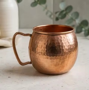 แก้วทองแดงขนาดเล็กพร้อมด้ามจับทองเหลืองลายตอกผิวด้าน สำหรับดื่มชา กาแฟ - Product Image 1
