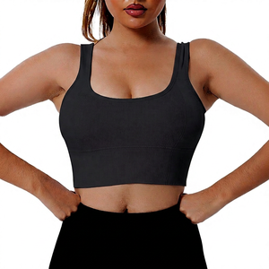 Women's Solid Color Sports <b>Bra</b> Ribbed Crop Top High Support Fitness - Product Image 3