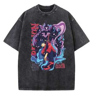 T-shirt vintage en coton délavé pour homme, style streetwear, avec imprimé graphique Anime Solo Leveling, coupe ample, manches courtes - Product Image 4