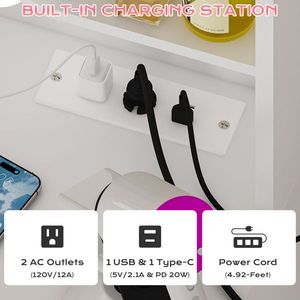 White Particleboard <b>Makeup</b> <b>Vanity</b> with Melamine Finish 4 Drawers 2 Shelves 10 Three-Tone Light Bulbs Power Strip - Product Image 5