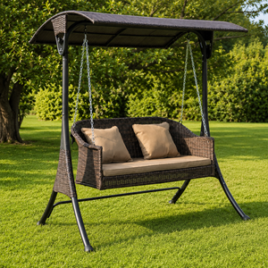 Silla Columpio de Jardín con Toldo para 2 Personas, Banco Columpio de Mimbre con Cojines para Patio, Jardín y Césped - Product Image 6